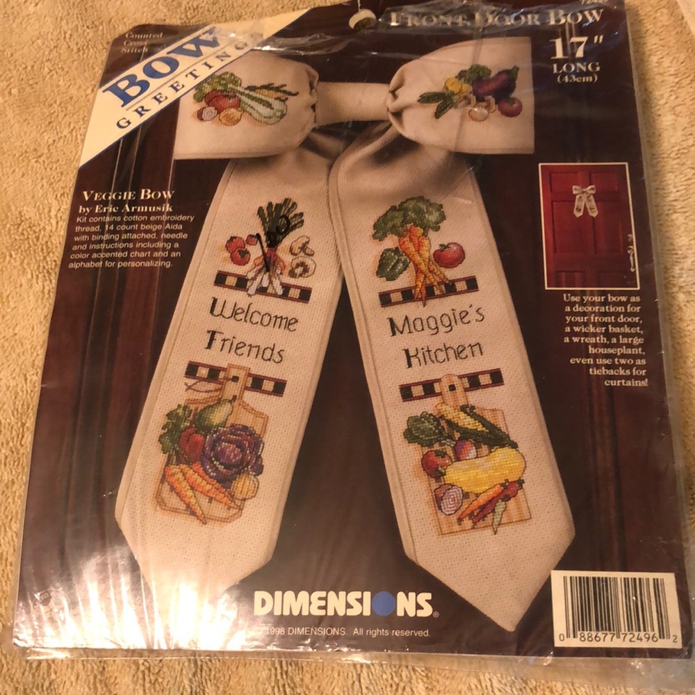 Dimensions 1998 Veggie Bow by Eric Armusik Counted Cross Stitch 17” L Door Bow